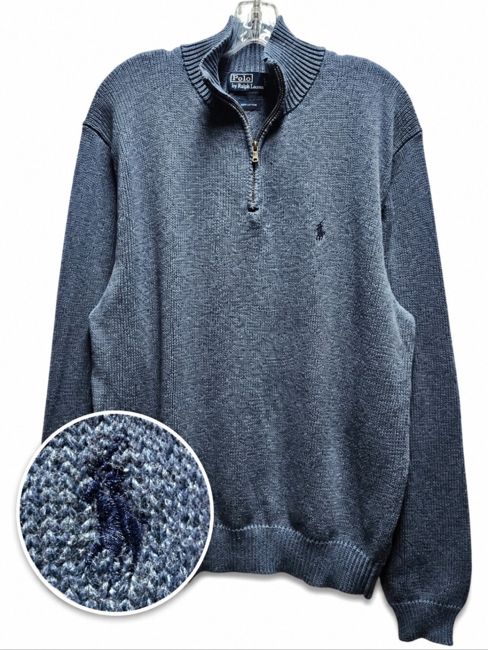Polo Ralph Lauren Blue 1/4 Zip Cotton Sweater Men's XL Knit Pullover Pony Logo